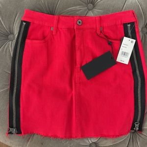 Kendall + Kylie Rad Red Denim Side Zippers Mini Skirt Size 28